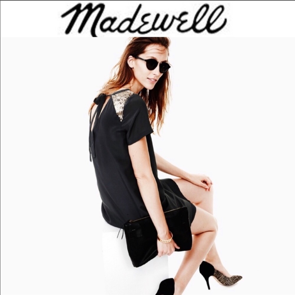 Madewell sequins tie back silk swing dress size M